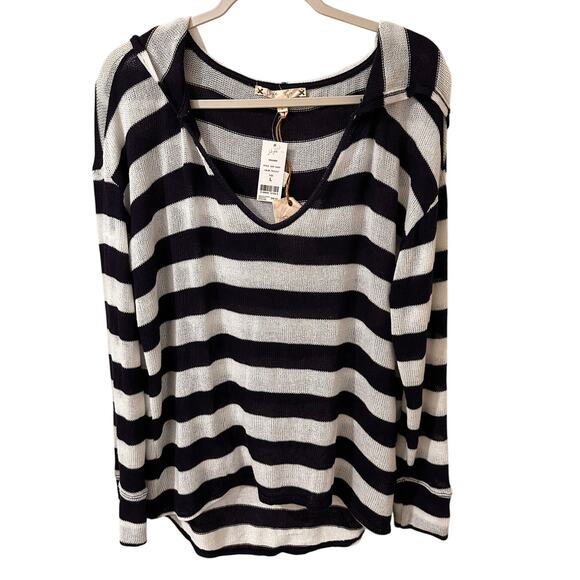 Joie Sweaters - Joie Soft Erickson Coastal Nautical Striped Lightweight Hoodie Navy White, L